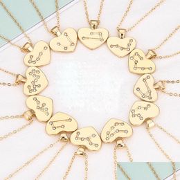 Pendentif Colliers Amour Coeur En Forme De Mode Zodiac Collier Twee Constellations Charmes Pour Femmes Hommes Clavicule Chaîne Bijoux Dhgarden Dhjkh