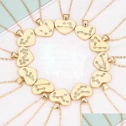 Collares colgantes Amor en forma de corazón Moda Zodiaco Collar Twee Constelaciones Encantos para mujeres Hombres Cadena de clavícula Joyería Dhgarden Dhjkh