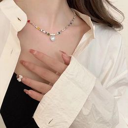 Pendentif Colliers Love Heart-Shaped Moonstone Femmes Gradient Gemstone Clavicule Chaîne Collier Argent Couleur