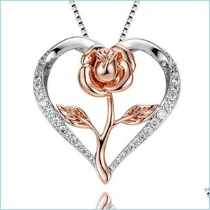 Pendentif Colliers Amour Coeur En Forme De Femmes Collier Lady Inlay Cristal Rose Fleur Motif Plaqué Sier Chaîne De Mode Saint Valentin Gi Dhpsc