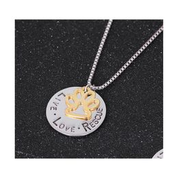 Pendentif Colliers Collier d'amour Angel Pet Simple Lovers Lettrage Live Rescue Gold Paw Claw Bdehome Drop Livraison Bijoux Pendentifs Dhmvp