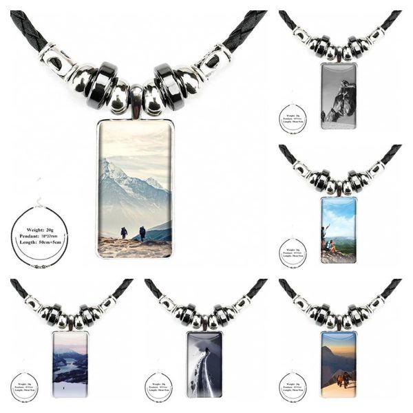 Collares colgantes Love Sports Climbing para mujeres para niños Cabochon de vidrio de color de acero con gargantilla en forma de rectángulo Collar de hematita negra