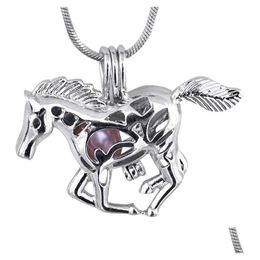 Hangende kettingen Love Wish Pearl Horse Cages Locket Hollow Out Oyster Freshwater Diy Sieraden P67 Drop levering Hangers DHTRP