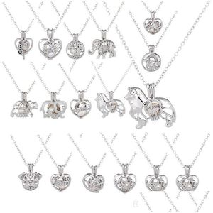 Pendentif Colliers Amour Souhait Perle Collier Cages Médaillon Évider Oyster Coeur Pendentif Colliers Loup Chien Ours Éléphant Charme Diy J Dhzoz