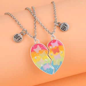 Pendentif Colliers Lovecryst 2pcs / set dessin animé dégoulinant d'huile dépoussiérant collier papillon en forme de coeur magnétique pour enfants filles mode amitié