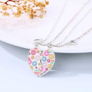 Hanger kettingen lovecryst 2pcs/set cartoon donut magnetische hartvormige vriend ketting voor meisjes bff vriendschap sieraden cadeau