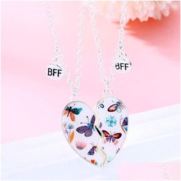 Collares colgantes Lovecryst 2pcs/set lindo mariposa en forma de corazón collar de amigos magnéticos bff joyas de joyas para niñas dhuik