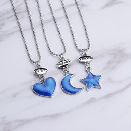 Colliers pendentif Lovecryst 3 pièces/ensemble amour étoile lune goutte à goutte huile ami collier BFF amitié bijoux cadeaux pour enfants