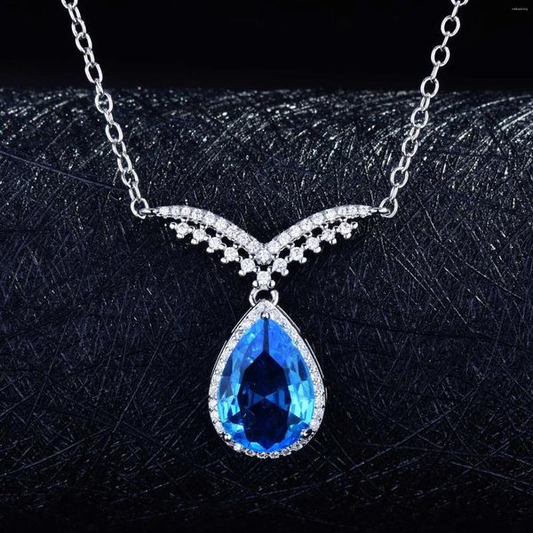 Pendentif Colliers Belle Angel Wing Collier Charme Bleu Goutte D'eau Cristal Femmes Mode Bijoux Dîner Robe Accessoires