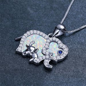 Pendentif Colliers Belle Animal Elephant Collier De Luxe Blanc Bleu Opale Pour Les Femmes De Mariage Rose Or Argent Couleur Chaîne