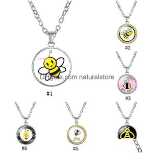 Hanger kettingen Mooie cartoon bijen Kids schattig dierenglas cabochon rond sier kettingen voor jongens meisjes kinderen mode sieraden drop dh2si