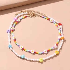 Collares colgantes Preciosas cuentas coloridas Perla Clavícula Gargantilla Collar de flores para mujeres Niñas Primavera Verano Joyería al por mayor