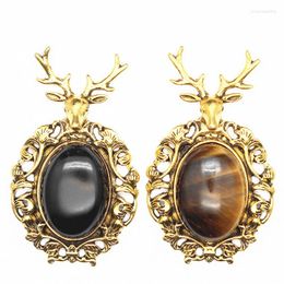 Pendentif Colliers Belle Cerf Quartz Naturel Pierre Pendentifs Perles Ovales Cristal Charmes Pendule Obsidienne Noire Oeil De Tigre Pour La Mode Féminine