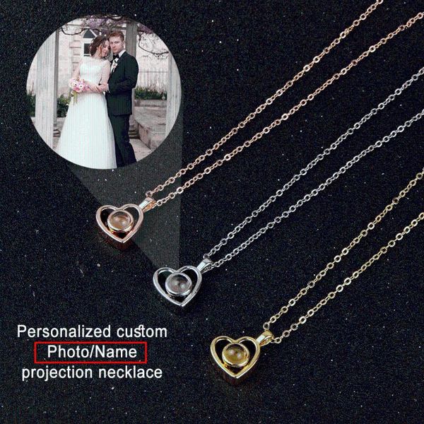 Pendentif Colliers Amant Personnalisé Nom Personnalisé Po Projection Coeur Collier 100 Langues Je T'aime Tour De Cou Mère Saint Valentin GiftPenda