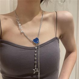 Pendentif Colliers LOVOACC Bleu Amour Coeur Alliage Étoile Gland Collier Pour Femmes Filles Lettres Charme Sautoirs Cool Accessoires