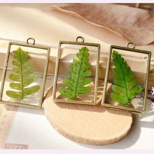 Hanger Kettingen LUBOV Green Rock Fern Specimen Ketting Gedroogd Blad Vierkant Hars Vintage Brons Voor Vrouwen Sieraden Cadeau