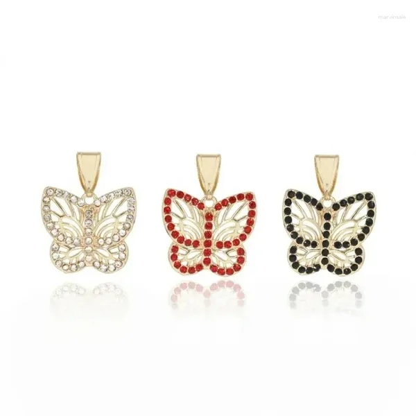 Collares colgantes Suerte Moda Personalizada Chapado en oro 14K 18K Cristal Zircon Rojo Collar de mariposa negro para mujeres Regalo de cumpleaños