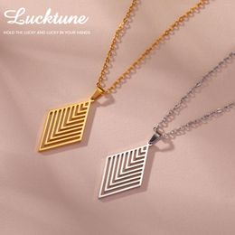 Colliers pendants Lucktune en acier inoxydable Collier bohème Rhombus Waterdrop Stripe Geometric Chain Women Women Jewelry Gift
