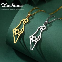 Collares colgantes Lucktune Estrella de David Map Collar de acero inoxidable Geografía Hexagram Cadena de contorno para mujeres Regalo de joyería