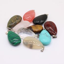 Pendentif Colliers Lucky Bag Bouton de graine de melon en forme de goutte de pierre semi-précieuse naturelle pour accessoires de bijoux couleur aléatoire en gros