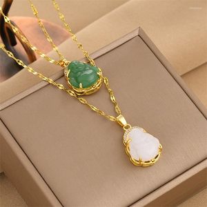 Pendentif Colliers Chanceux Bouddha Collier Pour Femmes Femme Rue Accessoires En Acier Inoxydable CZ Souhaiter Ami Femme Filles