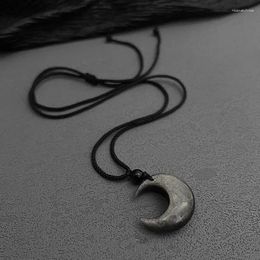 Hanger Kettingen Lucky Crescent Moon Kristallen Ketting Natuursteen Handgemaakte Zwarte Obsidiaan Opaal Touw Wrap Verstelbaar