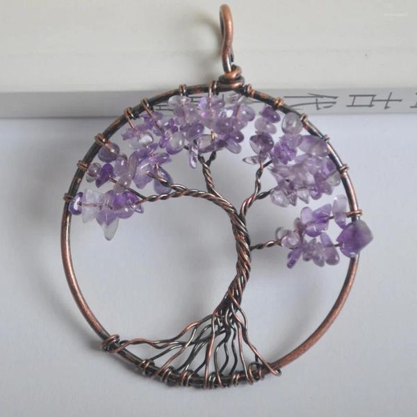 Pendentif Colliers Lucky Handmade Arbre de vie Améthyste Bronze Fil de cuivre Bijoux pour femme Cadeau S1281