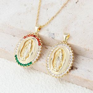 Pendentif Colliers Lucky Bijoux Vente Mode Zircon Ovale Religieux Vierge Marie Bénédiction Convient Pour Dames Cadeau De Soirée