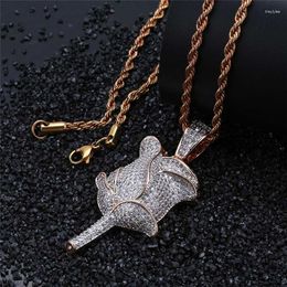 Pendentif Colliers Lucky Sonny Rose Fleur Collier Pétales Avec Corde Chaîne Or Couleur Zircon Glacé Charme Pendentifs Hommes Hip Hop Bijoux