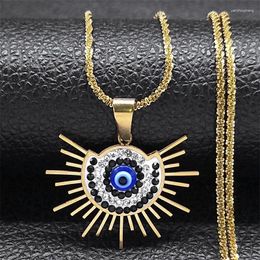 Pendentif Colliers Lucky Turc Blue Eye Collier pour femmes hommes en acier inoxydable couleur or coréen tour de cou Kpop élégant chaîne bijoux