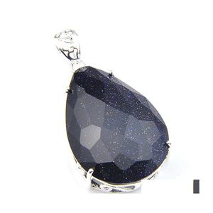 Pendentifs Luckyshine pur fait à la main Vintage bleu grès pendentifs 925 Sier femmes larme collier de mariage bijoux 1.58 Dro Dhosq