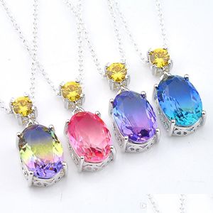 Pendentif colliers Luckyshiney 10 pièces/lot cadeau de noël ovale bi couleur Tourmaline Citrine pierre précieuse Sier pendentifs pour colliers goutte Del Dhre5