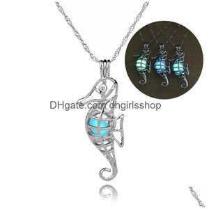 Hanger Kettingen Lichtgevend Dierenontwerp Hanger Ketting Zeepaardje Kooi Met Sleutelbeenketting Creatieve Zeepaardje Sieraden Dangle Choker N Dhoy2