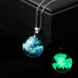 Hanger Kettingen Lichtgevende Blauwe Hemel Witte Wolken Glazen Bal Ketting Voor Vrouwen Meisjes Party Zilver Kleur Lange Trui Keten Sieraden Gift