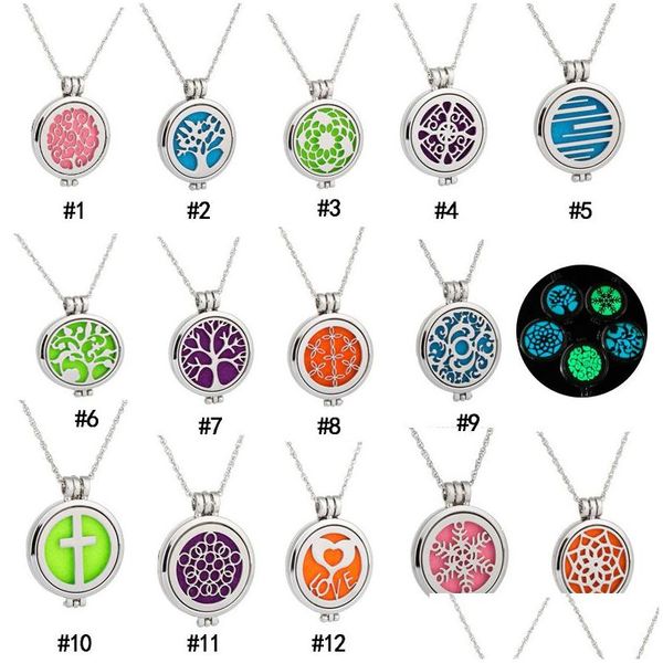 Collares pendientes Collar difusor de aceite esencial luminoso Resplandor en la oscuridad Medallón abierto de acero inoxidable para mujer Moda Aromathera Dhuyf