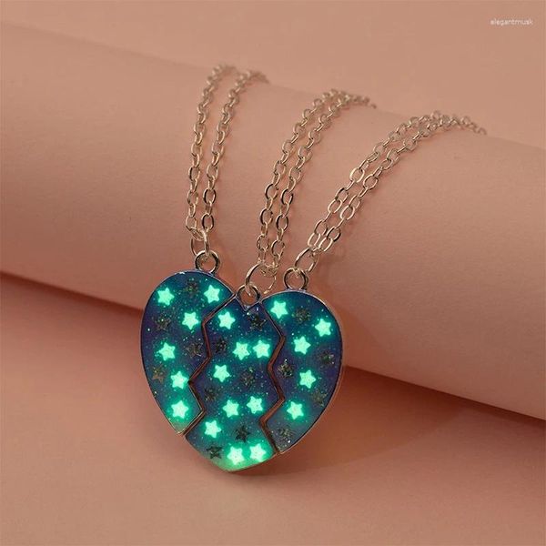 Colliers pendents Star Luminal 3pcs Broken Heart for Girls Ie Friendship Bff 3 Friend Jewelry Gift