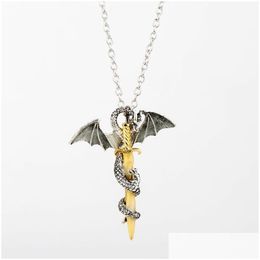 Pendentif Colliers Lumineux Vintage Dragon Sword Collier Titanium Acier Bijoux Glow In The Dark Drop Livraison Pendentifs Dhved