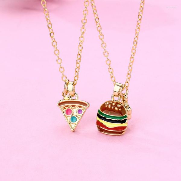 Pendentif Colliers Luoluobaby 2Pcs / Set Bande Dessinée Hambourg Pizza Chaîne Amis Collier BFF Amitié Enfants Bijoux Cadeau Pour Les Filles