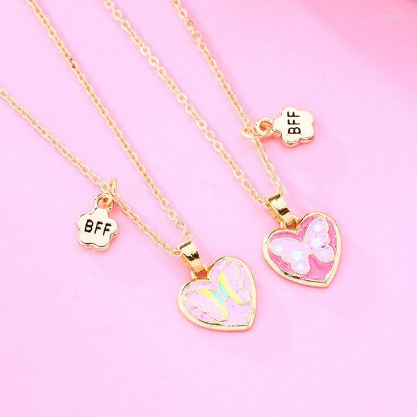 Pendentif Colliers Luoluobaby 2 Pcs/ensemble Doux Coeur Papillon Chaîne Amis Collier BFF Amitié Enfants Bijoux Cadeau Pour Les Filles