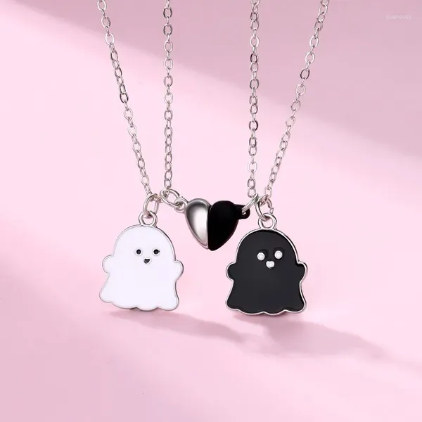 Colliers pendants luluobaby 2pcs / ensemble dessin animé Ghost Heart Collier Collier BFF Amitié bijoux Gift For Kids