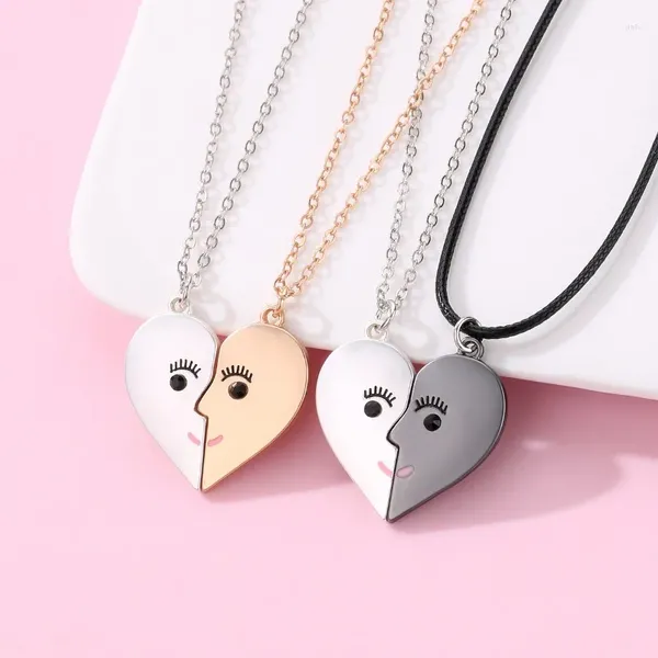 Pendentif Colliers Luoluobaby 2pcs / Set Cartoon Face Coeur Forme Simple Collier pour couple Mode Saint Valentin Bijoux Cadeaux