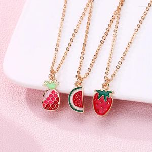 Colliers pendants Luoluobaby 3pcs / ensemble Carton de pastèque Collier de fraise pour enfants amitié ami BFF Bijoux Cadeaux