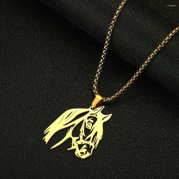 Pendentif Colliers Lutaku fait à la main tête de cheval creuse collier en acier inoxydable pour femmes hommes amitié bijoux hip hop tour de cou cadeaux