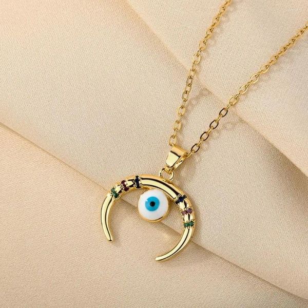 Collares colgantes LUTAKU Cuerno Luna Malvado Collar de ojos azules para mujeres Charm Crescent Lucky Joyería de boda Regalo de cumpleaños