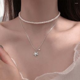 Pendentif Colliers LUTAKU Coréen Bijoux De Mode Cuivre Étoile De Mer Collier Pour Les Femmes Élégant Imitation Perle Femelle