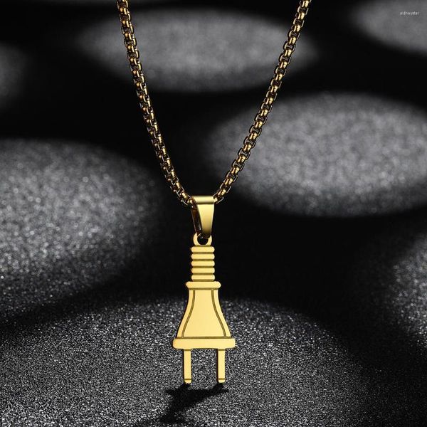 Pendentif Colliers LUTAKU Personnalité Prise Électrique Collier En Acier Inoxydable Pour Hommes Femmes Hip-Hop Punk Bijoux Cadeau