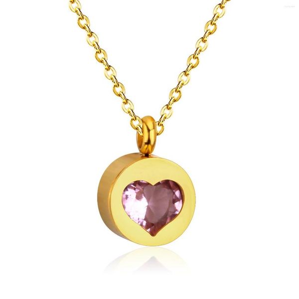 Pendentif Colliers LUXUKISSKIDS Exquis CZ Bijoux Pendentifs Coeur Rond Chaîne En Acier Inoxydable Collier Ras Du Cou Pour Femmes Collares Colar