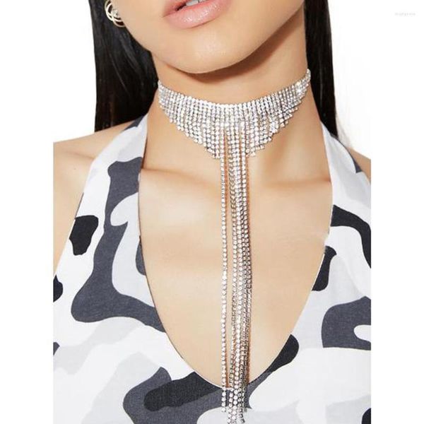 Collares pendientes Lujoso collar de borlas de cristal bohemio Cadena para el cuerpo Cena de boda de las mujeres Joyería de clavícula sexy