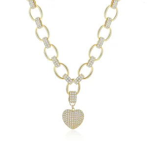 Collares colgantes Collar de corazón de lujo para mujeres CZ Oro rosa Color plateado Gran cadena gruesa Gótico 2023 Joyería
