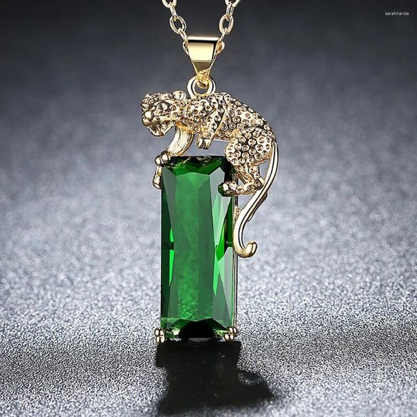 Pendentif Colliers Luxueux Brillant Vert Pierre Léopard Élégant Plaqué Or Animaux Collier Mode Fête Bijoux Cadeau Pour Femmes Ami Maman